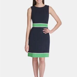 Tommy Hilfiger Navy Sheath Dress with Green Accent